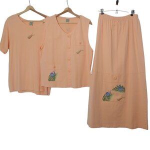 Viva City L Outfit Vest Skirt Short Sleeve Shirt Snail Textile Art Peach USA